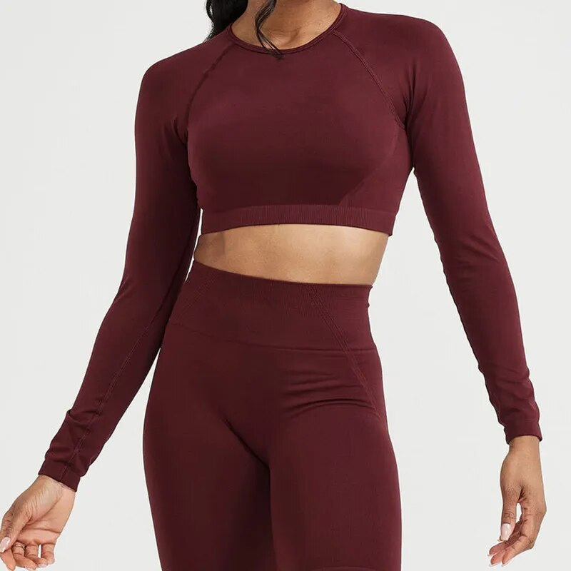 2-Piece Long Sleeve Crop Top Gym Set